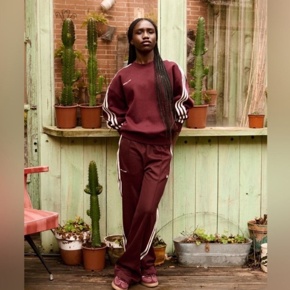Sporty & Rich X Adidas Burgundy Track Pants with Side Stripes